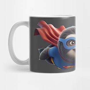 A sloth wearing a superhero cape and mask, flying clumsily through the sky Mug